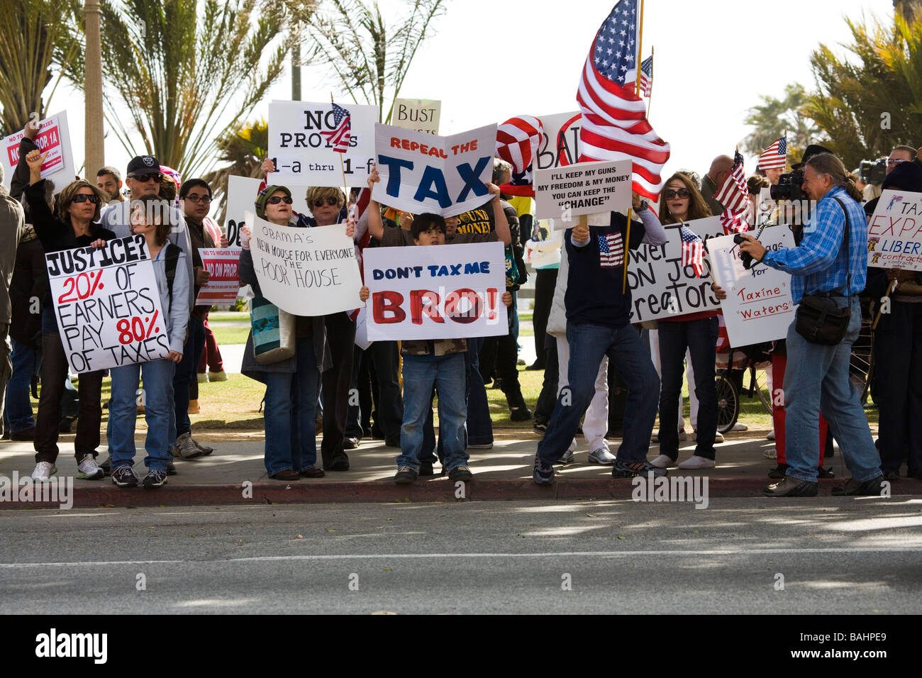 Imposta giorno Tea Party 4 15 2009 anti protesta fiscale Santa Monica Los Angeles County in California negli Stati Uniti d'America Foto Stock