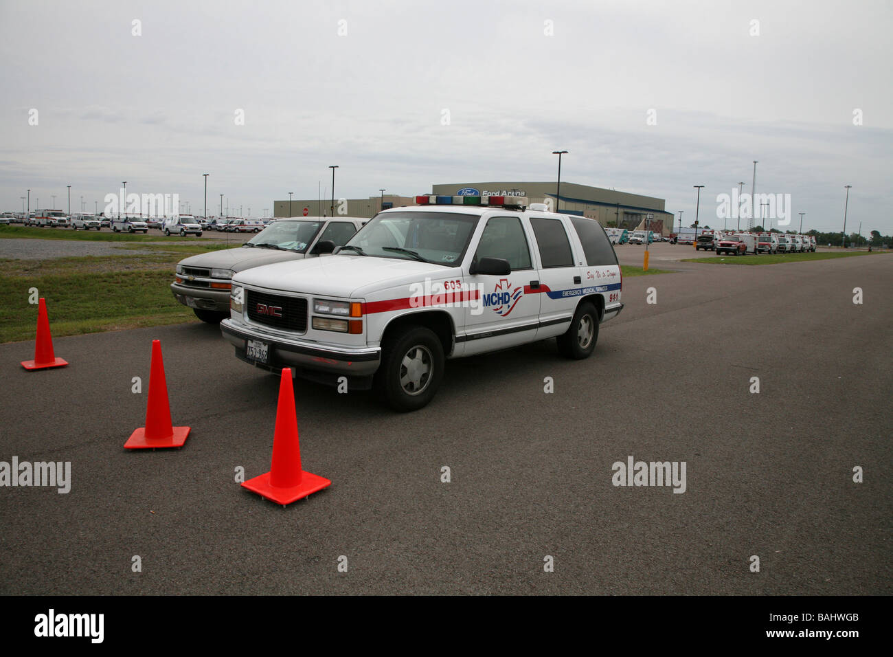 Servizi di emergenza pronto per danni arrecati dall'uragano e servizi medici che potrebbero essere necessari in Texas Foto Stock