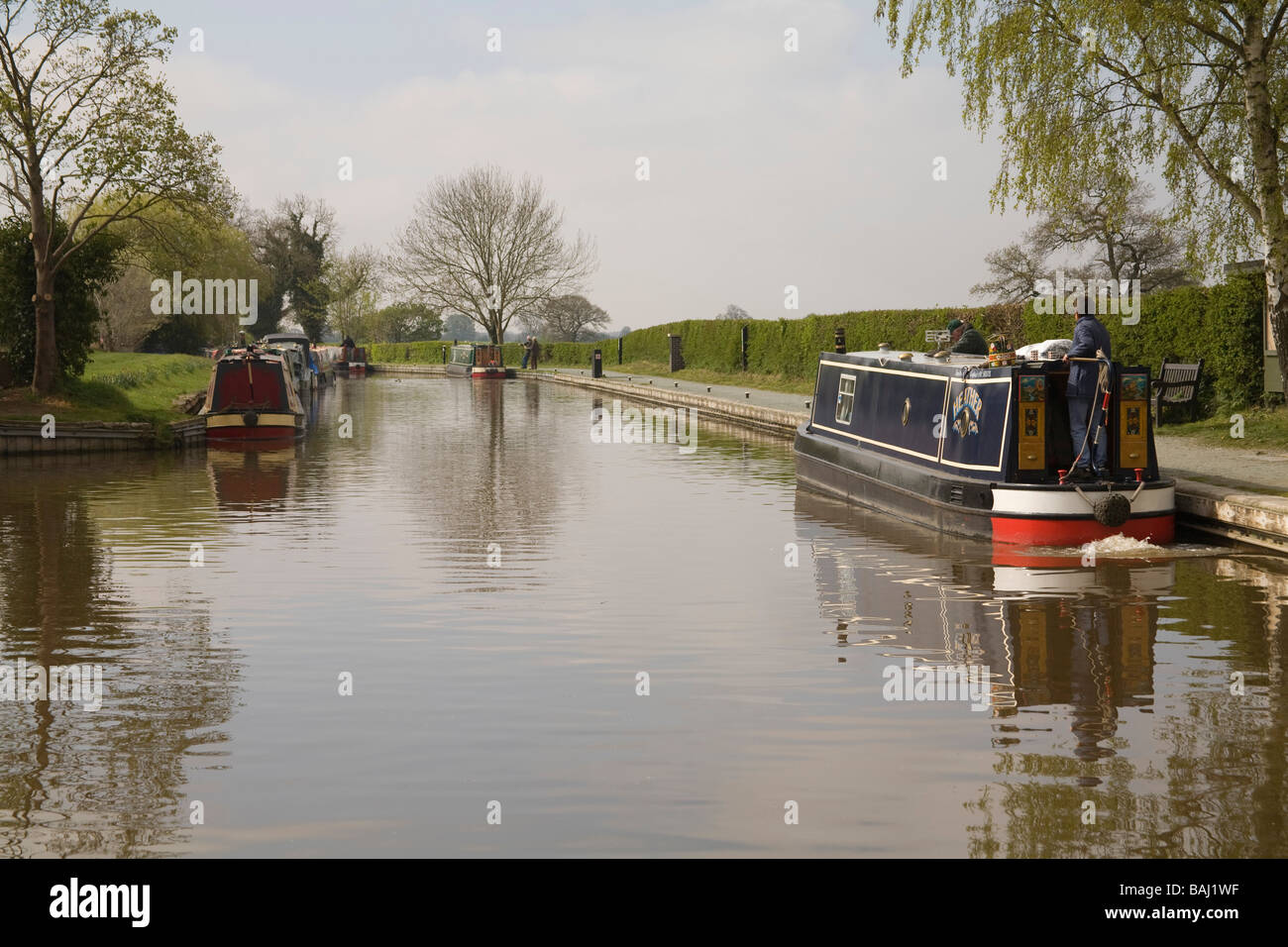 Grindley Brook Whitchurch Shropshire England Regno Unito Aprile Narrowboats sul canale di Llangollen Foto Stock