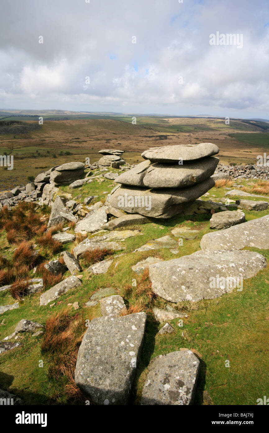 Cheesewring a Minion Cornwall vista su Bodmin Moor Foto Stock