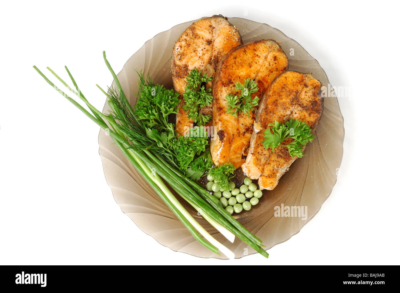 Salmone fritto con verdure Foto Stock