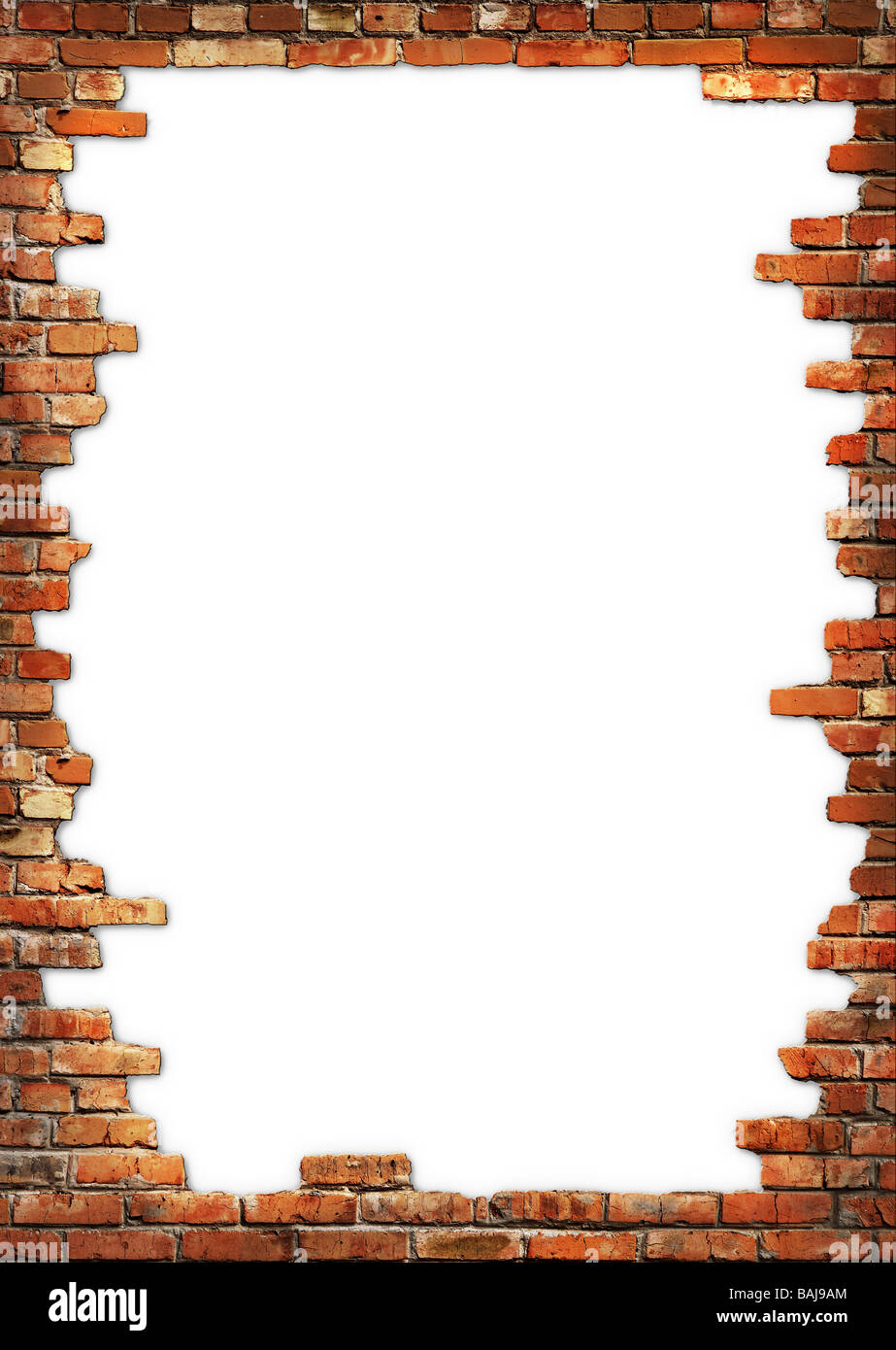 Sfondo bianco con un muro di mattoni framing Foto Stock