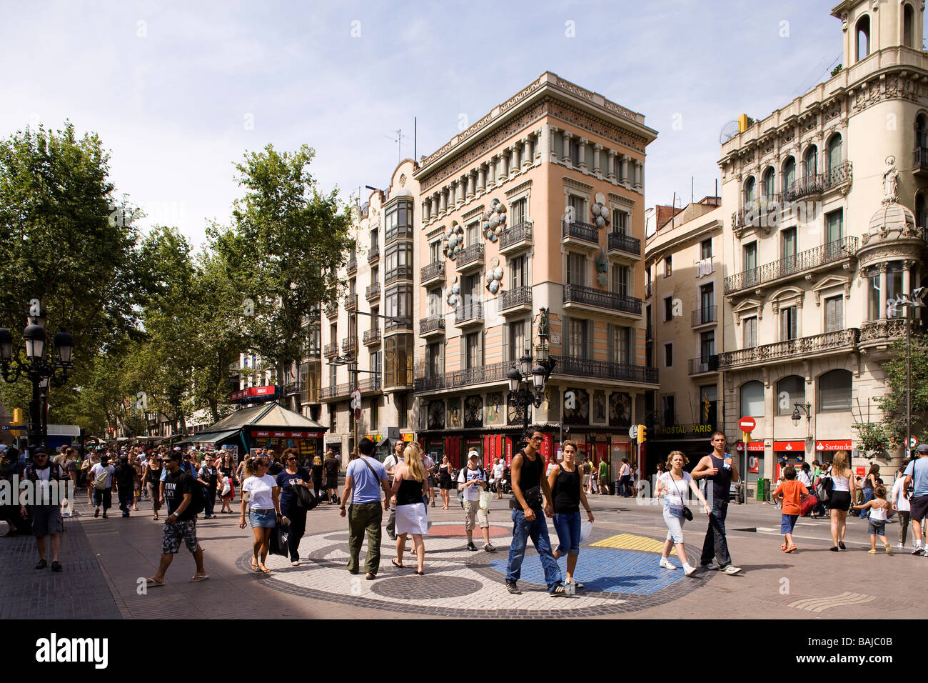 In Spagna, in Catalogna, Barcellona, Las Ramblas e Joan Miro il mosaico Foto Stock
