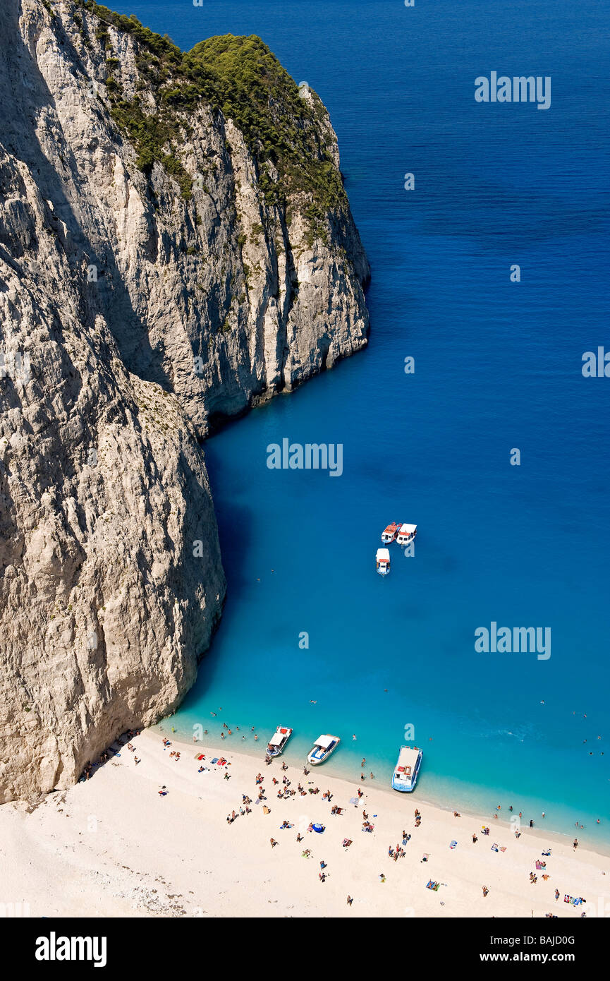 Grecia Isole Ionie, isola di Zacinto (Zante), la costa occidentale, la baia di affondamento (Navaghio) Foto Stock