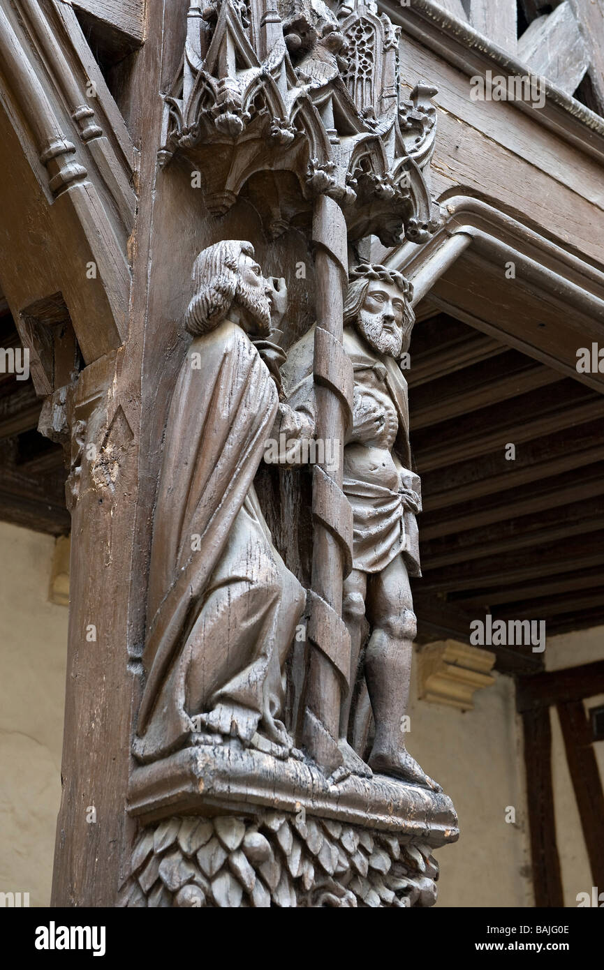 Francia, Cote d'Or, Dijon, San Tommaso di toccare la ferita di Cristo su di una trave di un terrazzo di Philippe le Bon Hotel Foto Stock