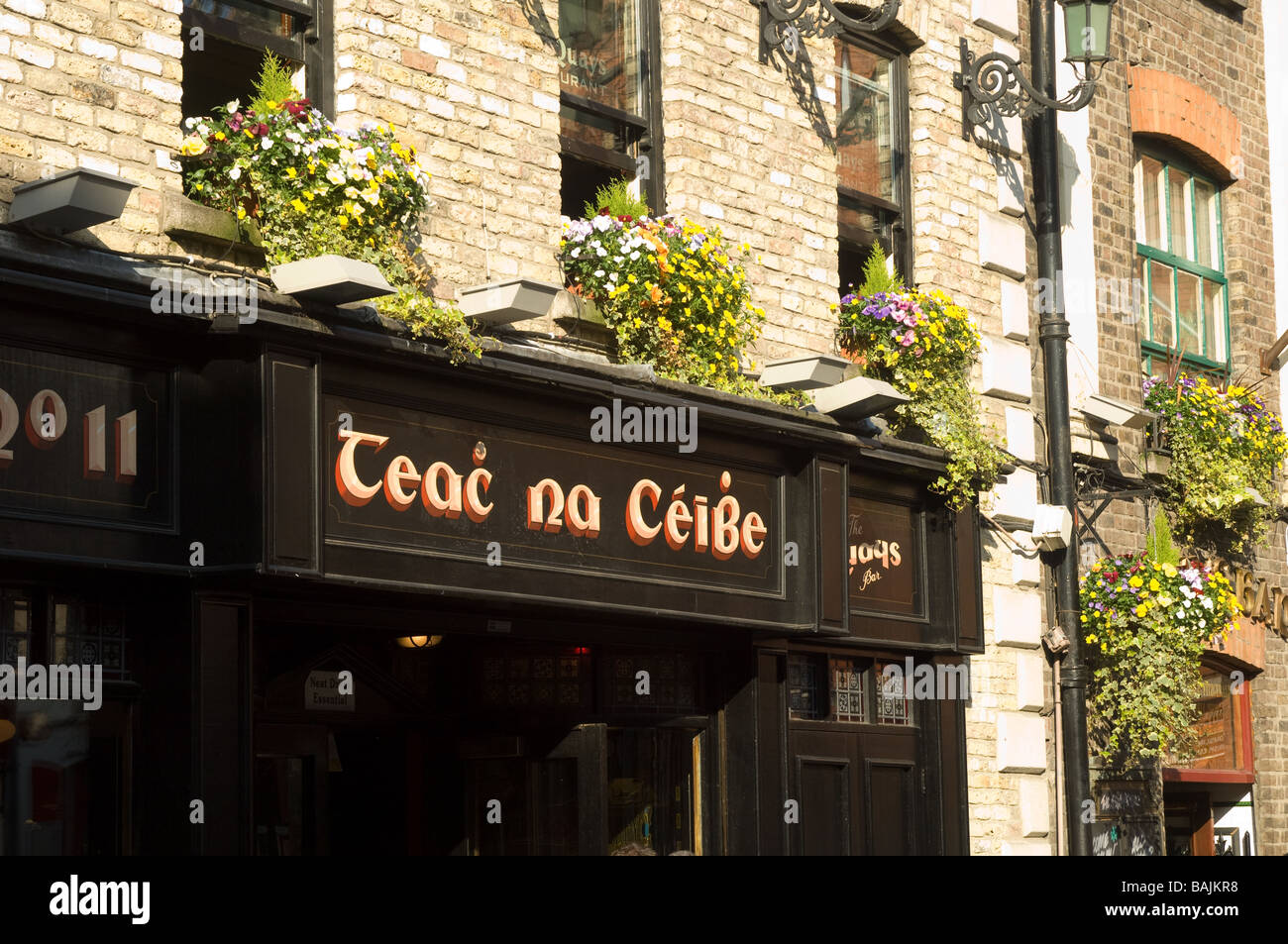 Irish pub segno sopra un pub tradizionale in Temple Bar di Dublino, Irlanda Foto Stock