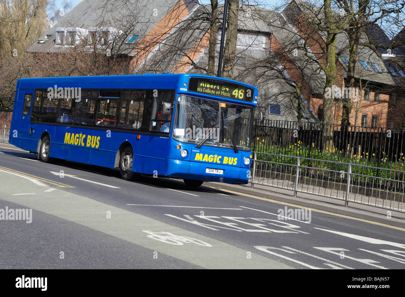 Autobus blu Magic Manchester Foto Stock