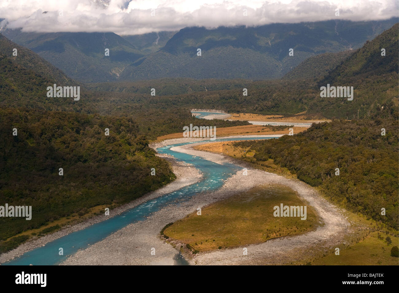 Fiume Whataroa Alpi del Sud dell'Isola del Sud della Nuova Zelanda Foto Stock