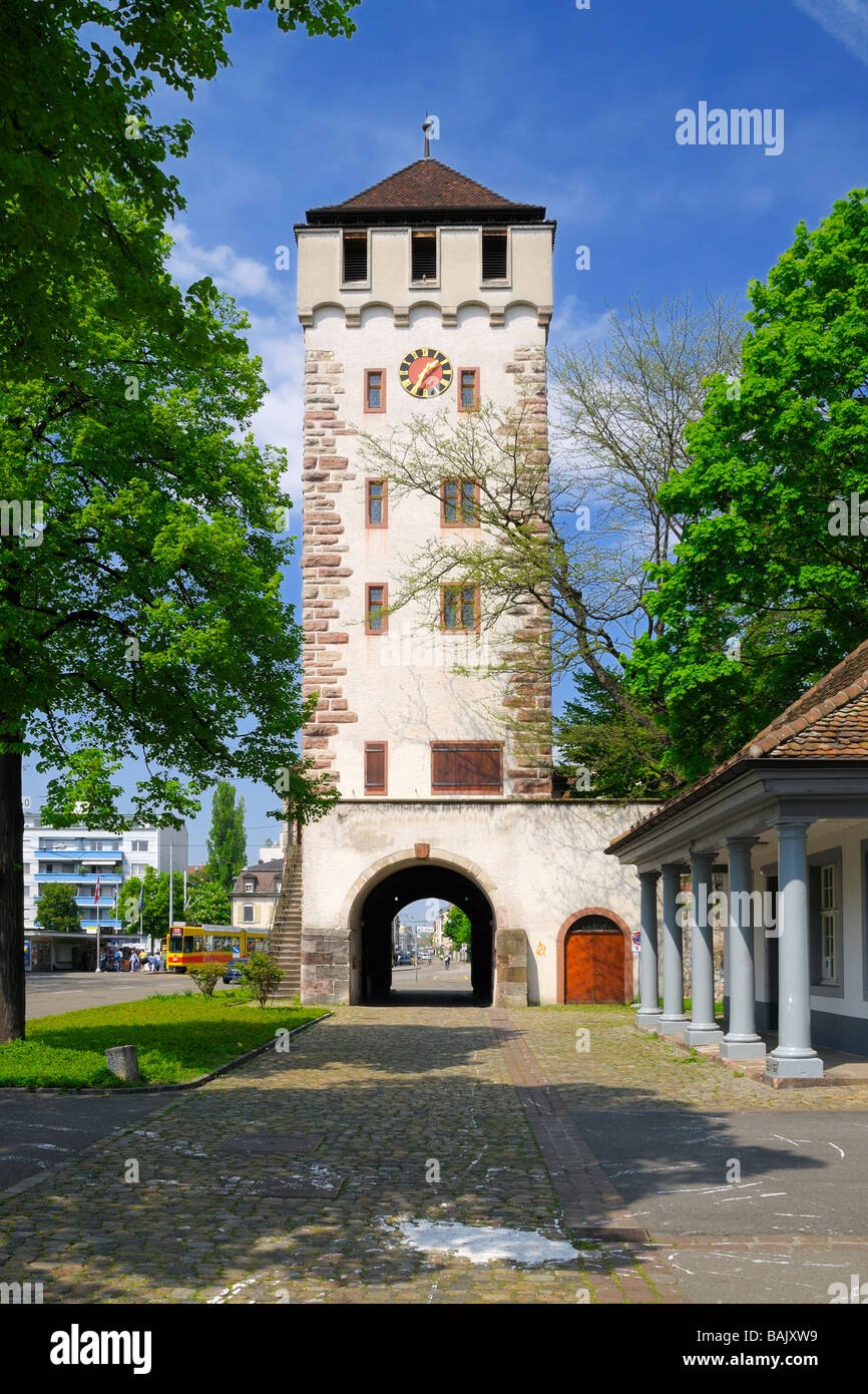 Il San Johanns-Gate (Sankt Johanns-Tor, St. Johanns-Tor) con esso s torre in Basilea, Basilea-Città, Svizzera. Foto Stock