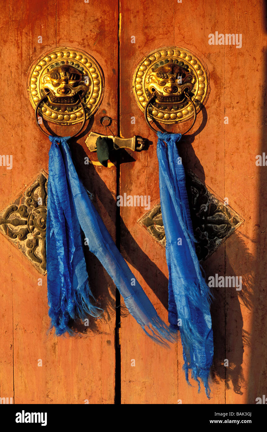 Mongolia, Övörkhangai provincia, Kharkhorin (Karakorum), Erden Zuu monastero, il dettaglio di una porta Foto Stock