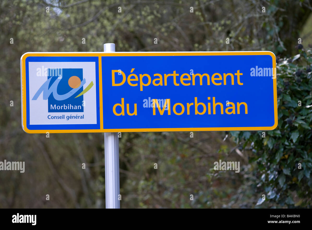 Dipartimento du Morbihan cartello stradale Foto Stock