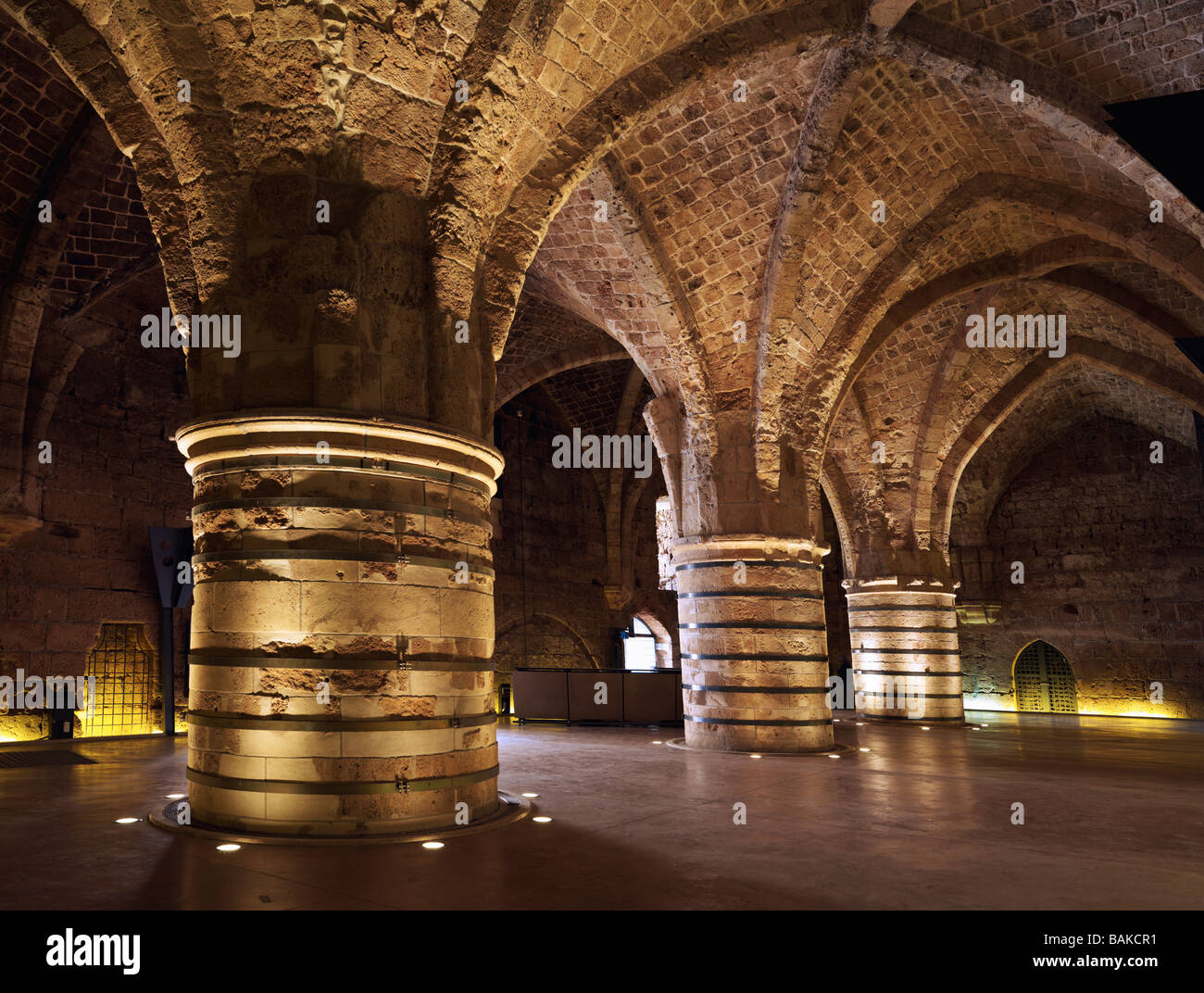 Israele Akko la fortezza ospedaliere i crociati città sotterranea,sala dei cavalieri Foto Stock