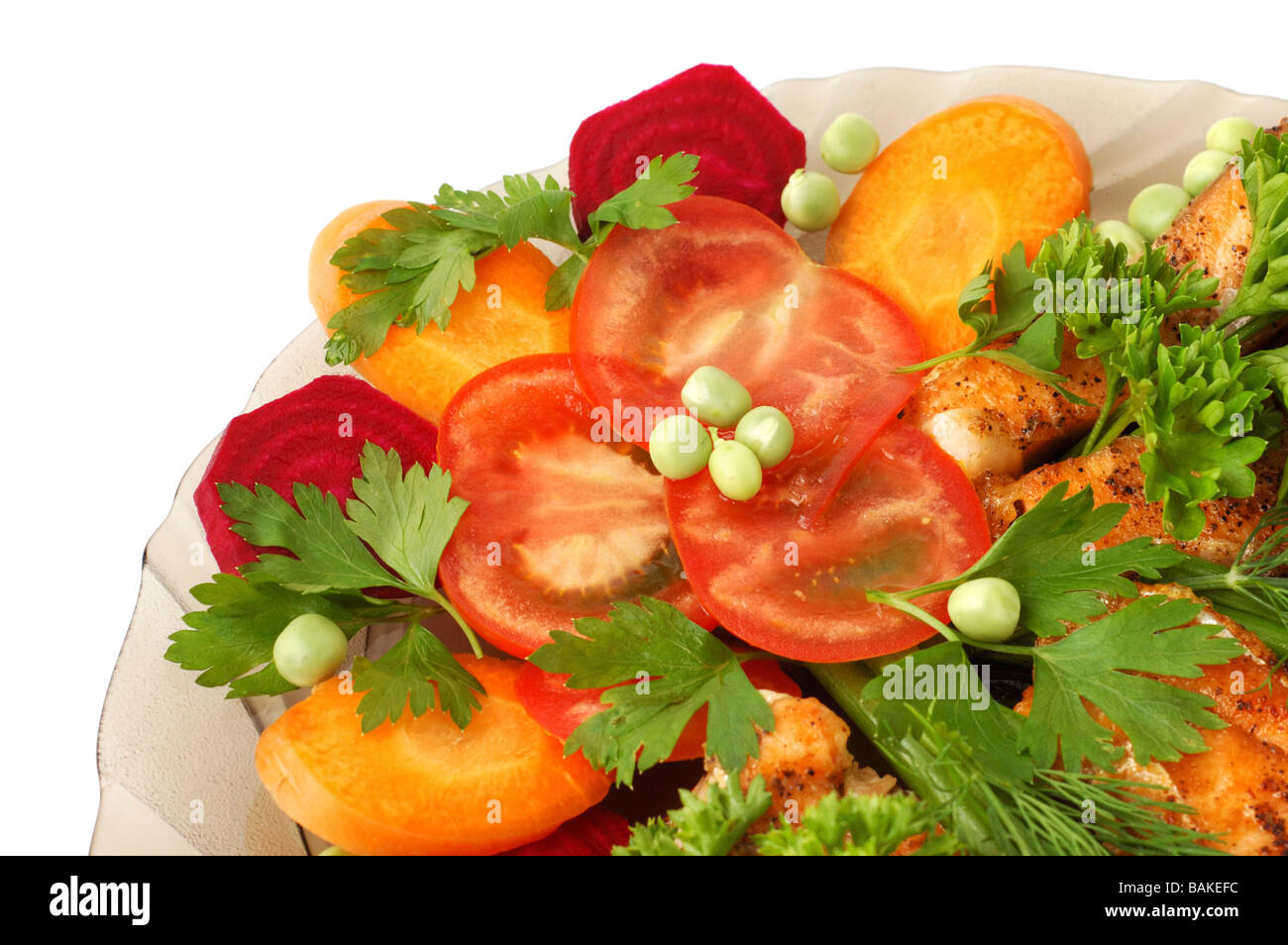 Di salmone al forno con verdure Foto Stock