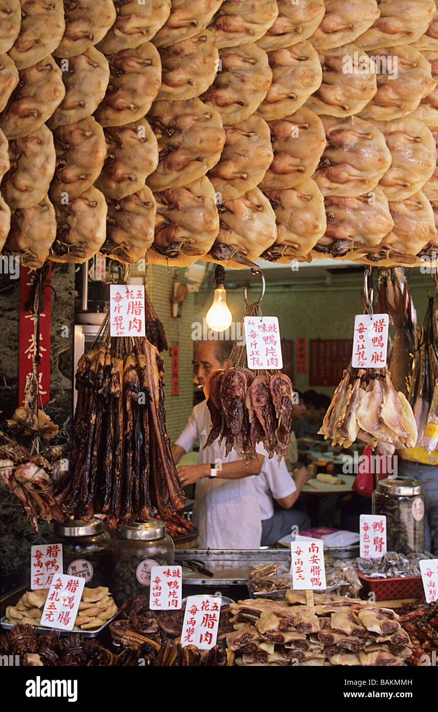 Cina, Hong Kong, mercato carni stand Foto Stock