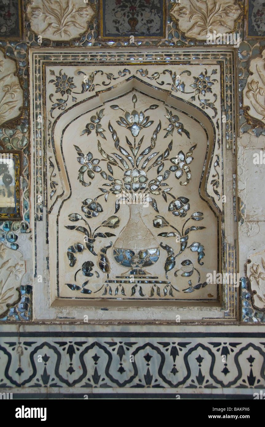 Sheesh Mahal o Palazzo degli specchi Amber Fort Jaipur India Rajasthan Foto Stock