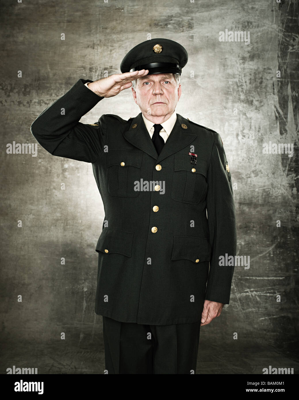 Profilo di un soldato salutando Foto Stock