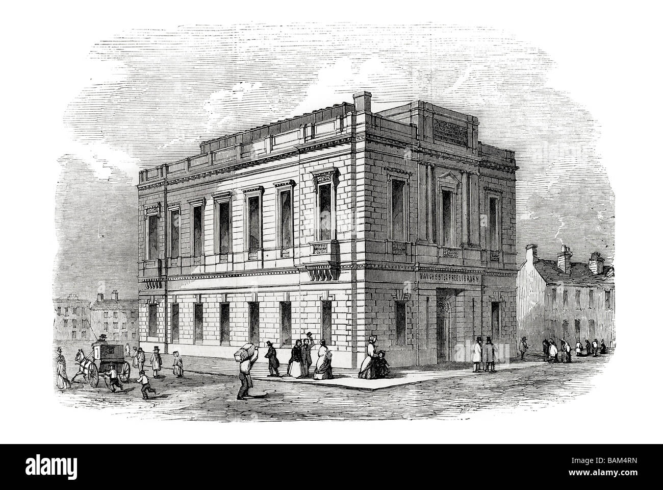 Manchester libreria gratuita portico esterno nord-ovest Inghilterra centrale abbonamento 1851 Foto Stock