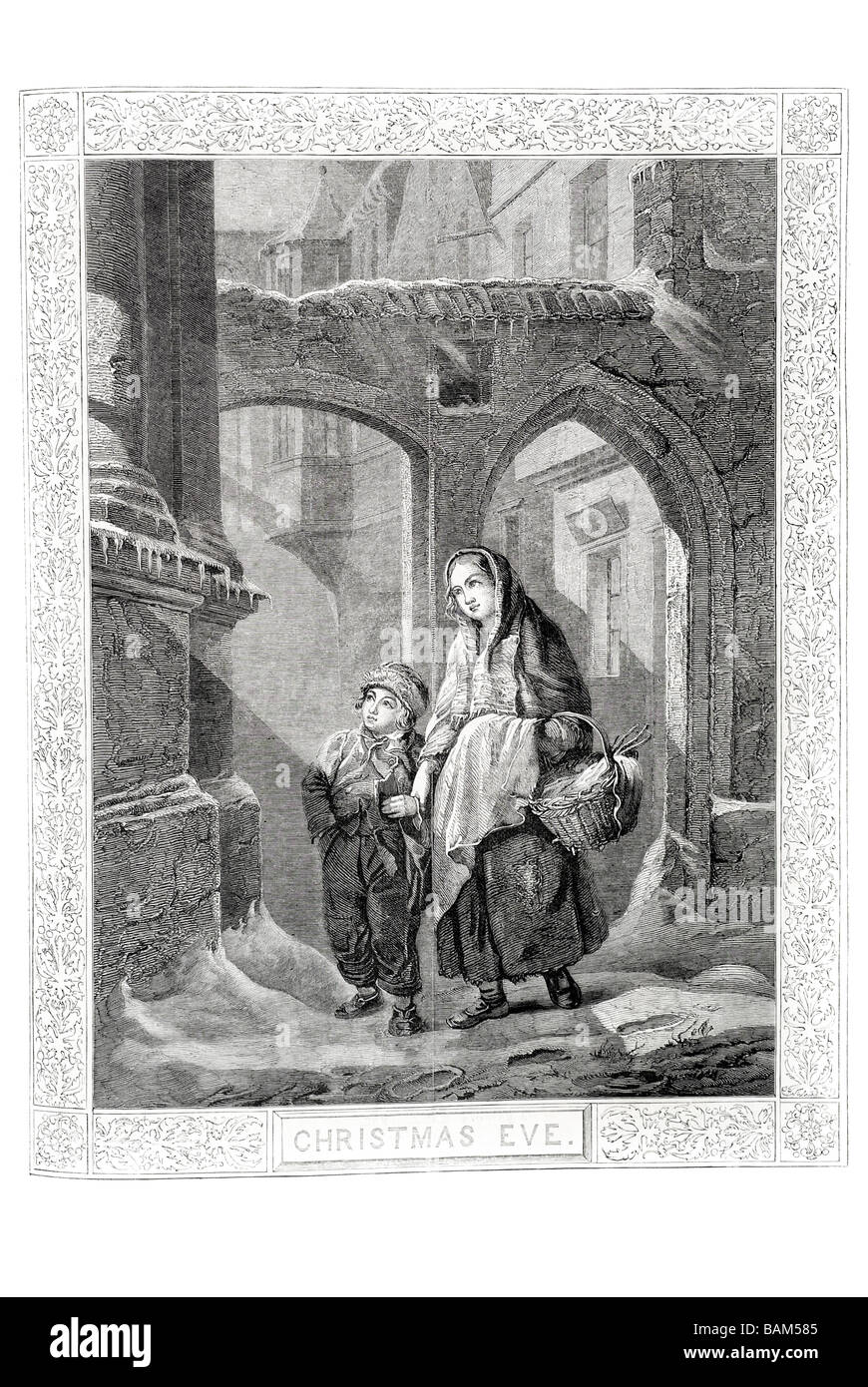 Vigilia di Natale festival holiday 25 dicembre la nascita di Gesù di Nazareth 1851 notte passaggio a piedi cestello inverno Neve Foto Stock