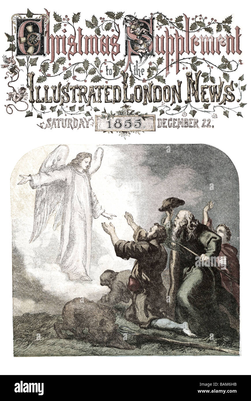 Supplemento Natale Illustrated London News 1855 mentre pastori guardato i loro greggi di notte tutti seduti a terra Foto Stock