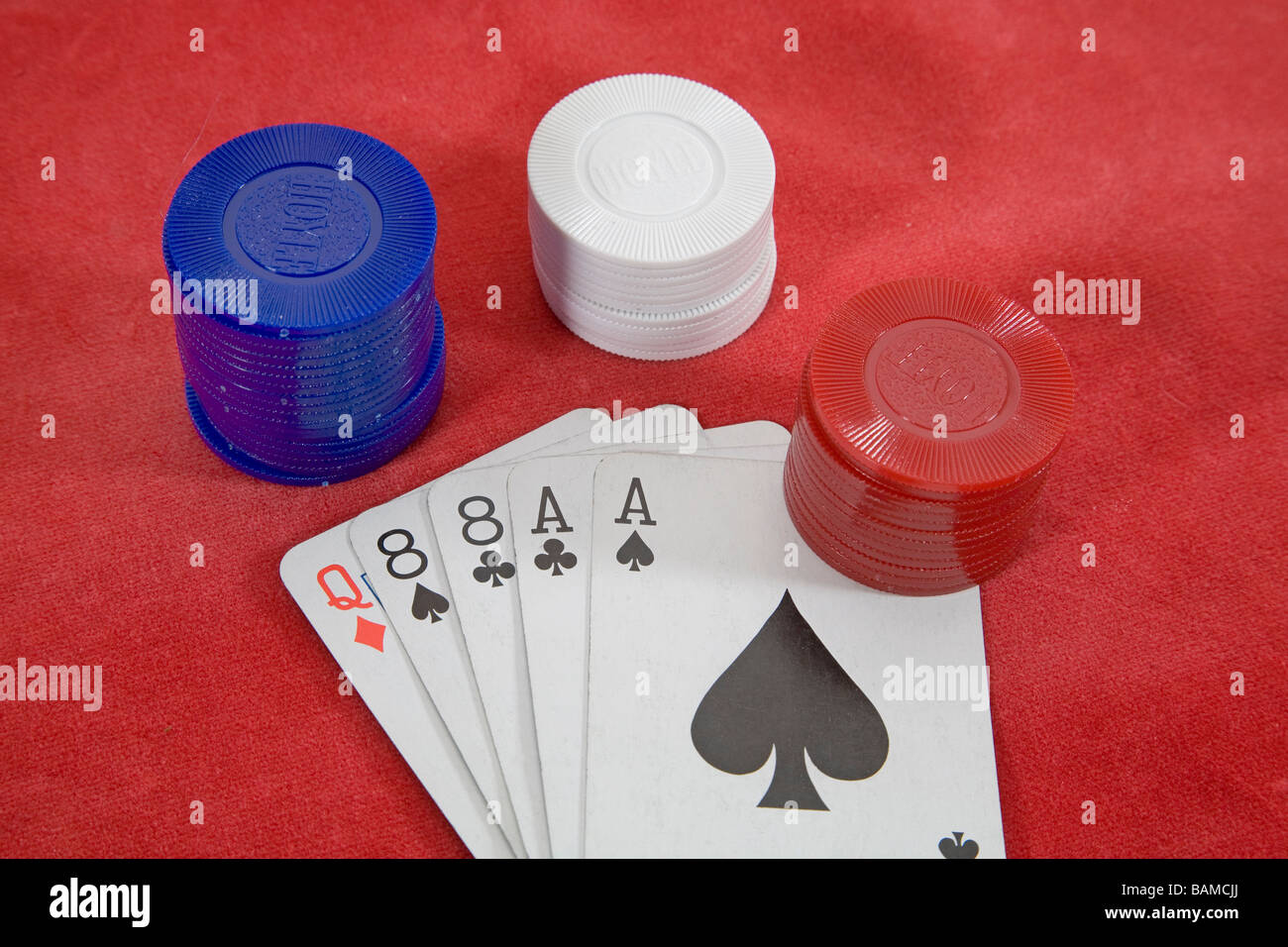 Dead Man mano s in un pareggio o stud poker gioco Aces e eights ace nero e nero Eights Wild Bill Hickok Foto Stock