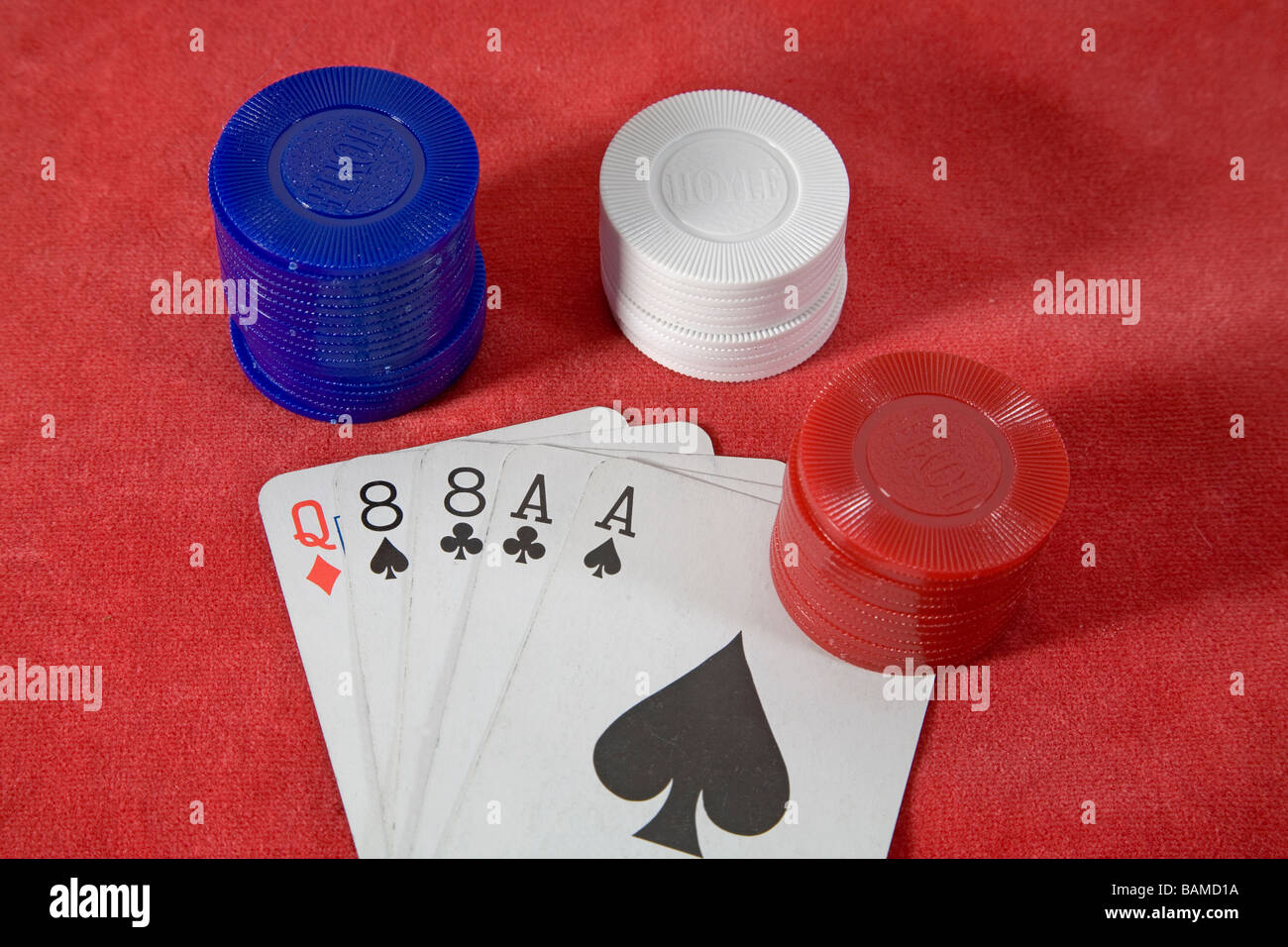 Dead Man mano s in un pareggio o stud poker gioco Aces e eights ace nero e nero eights Foto Stock