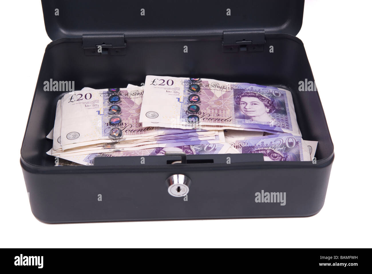 British soldi all'interno di una cassetta di sicurezza Foto Stock