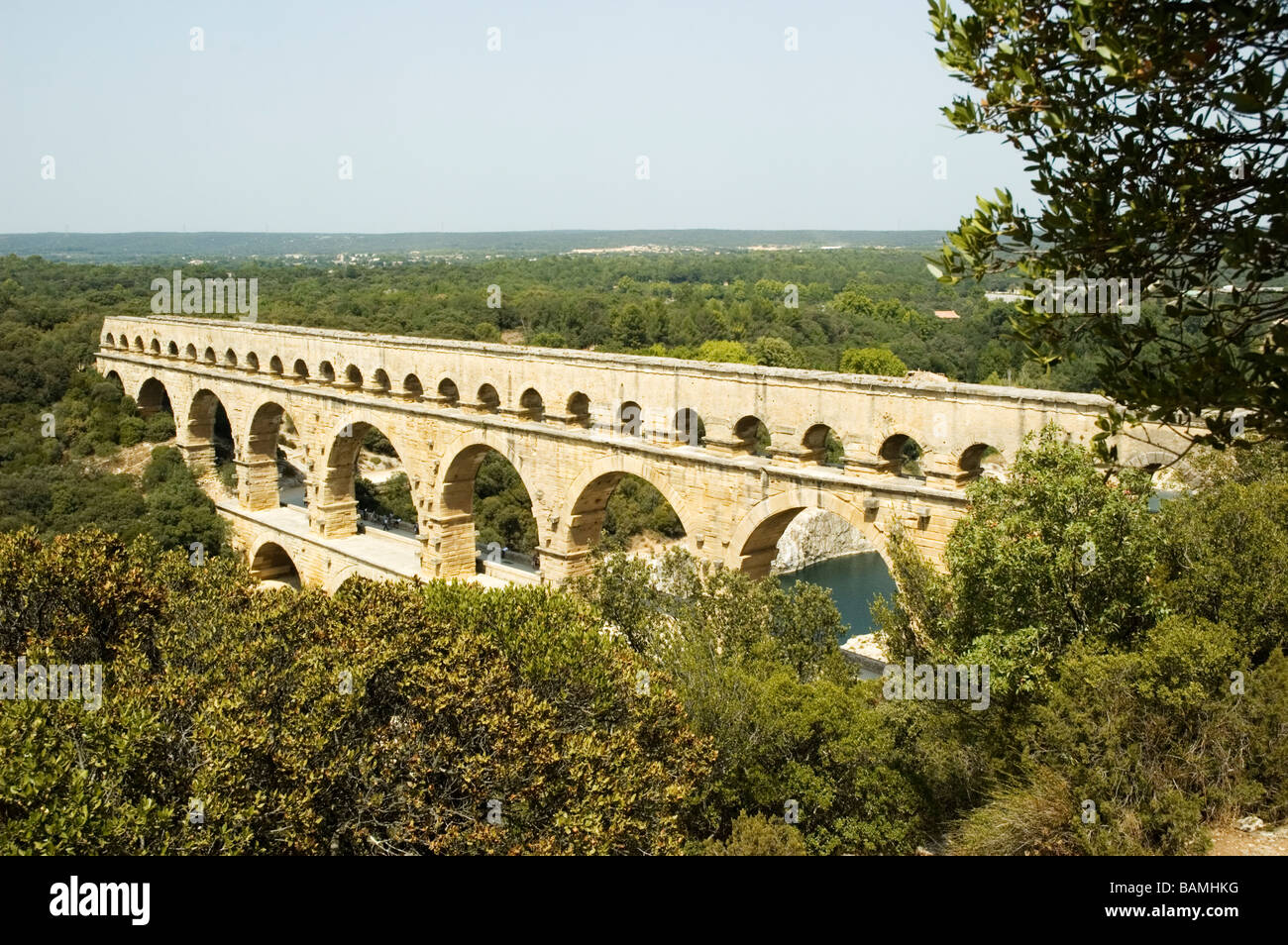 Pont du Gard acquedotto romano, Languedoc-Roussillon, Francia. Foto Stock
