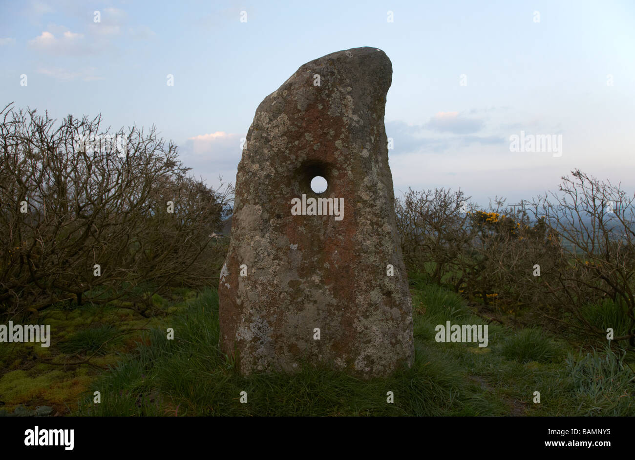 Il holestone pietra permanente a Newtownabbey County Antrim Irlanda del Nord è un antico celtico pietra permanente Foto Stock