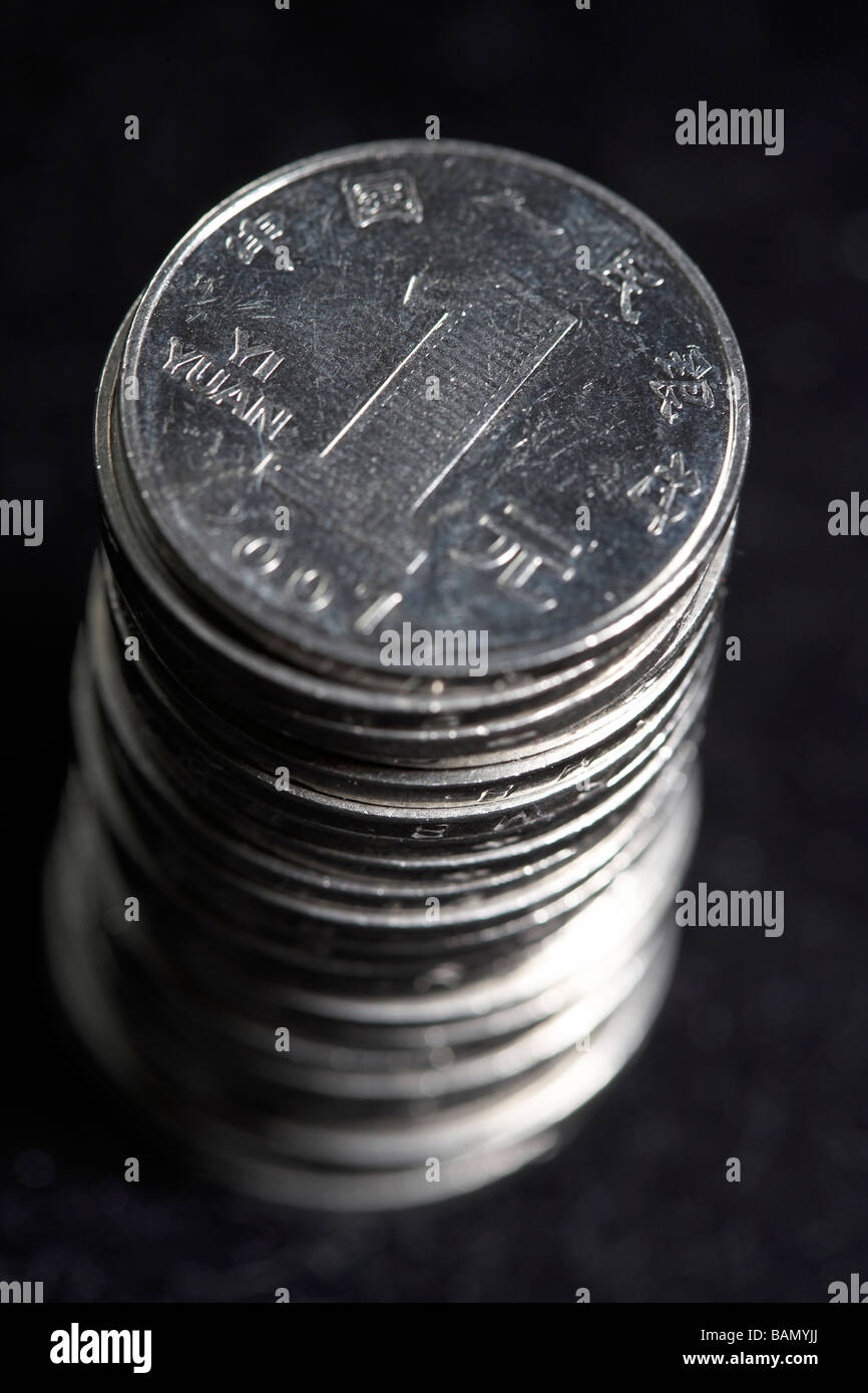Pila di valuta cinese Foto Stock