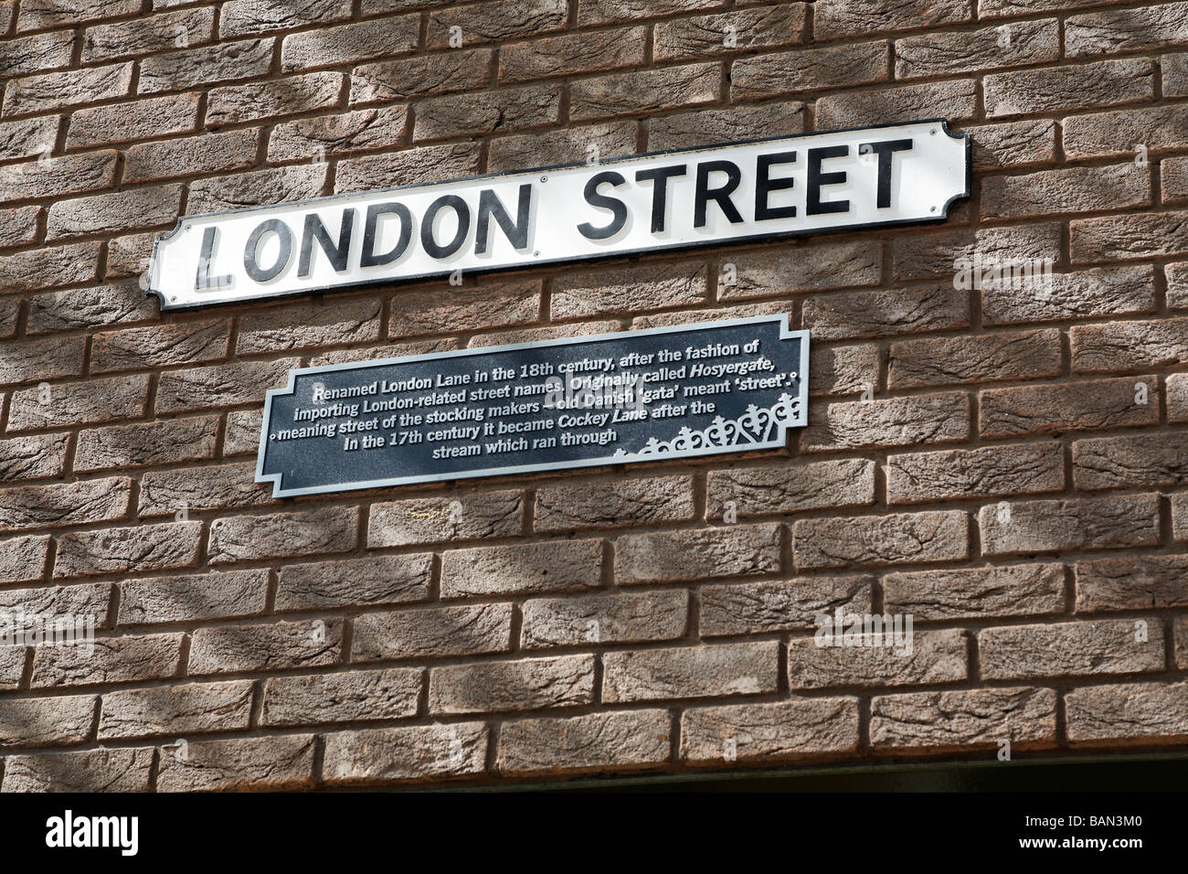 Strada segno, London Street, Norwich, Norfolk, Inghilterra Foto Stock