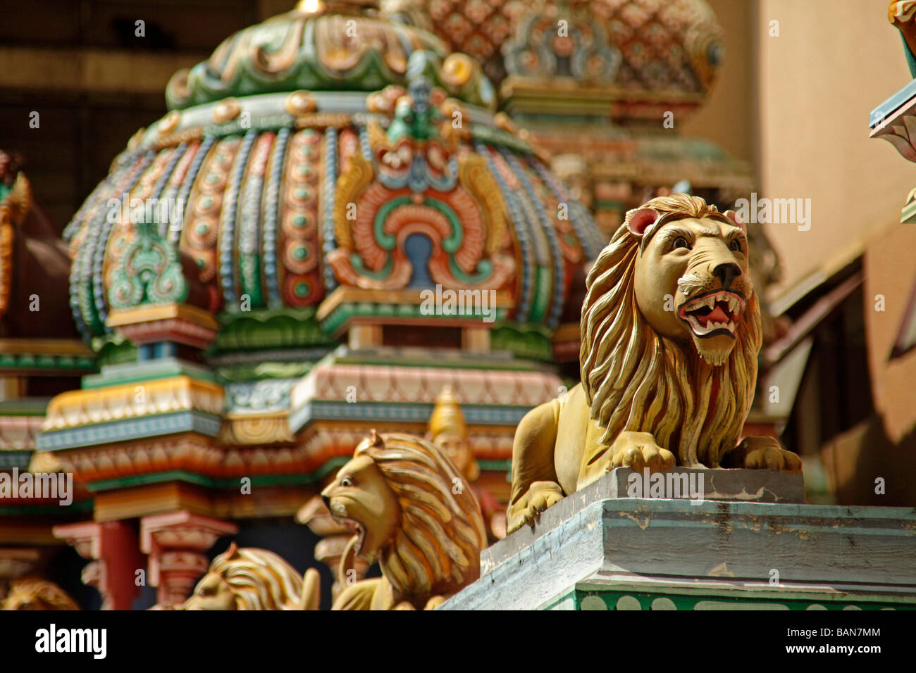 Lion allo Sri Mahamariamman Temple a Kuala Lumpur in Malesia Foto Stock