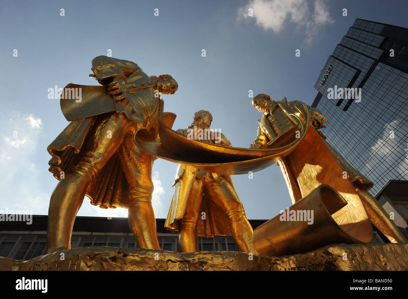 Statua del golden boys di Birmingham LtoR Matthew Boulton James Watt e William Murdoch Foto Stock