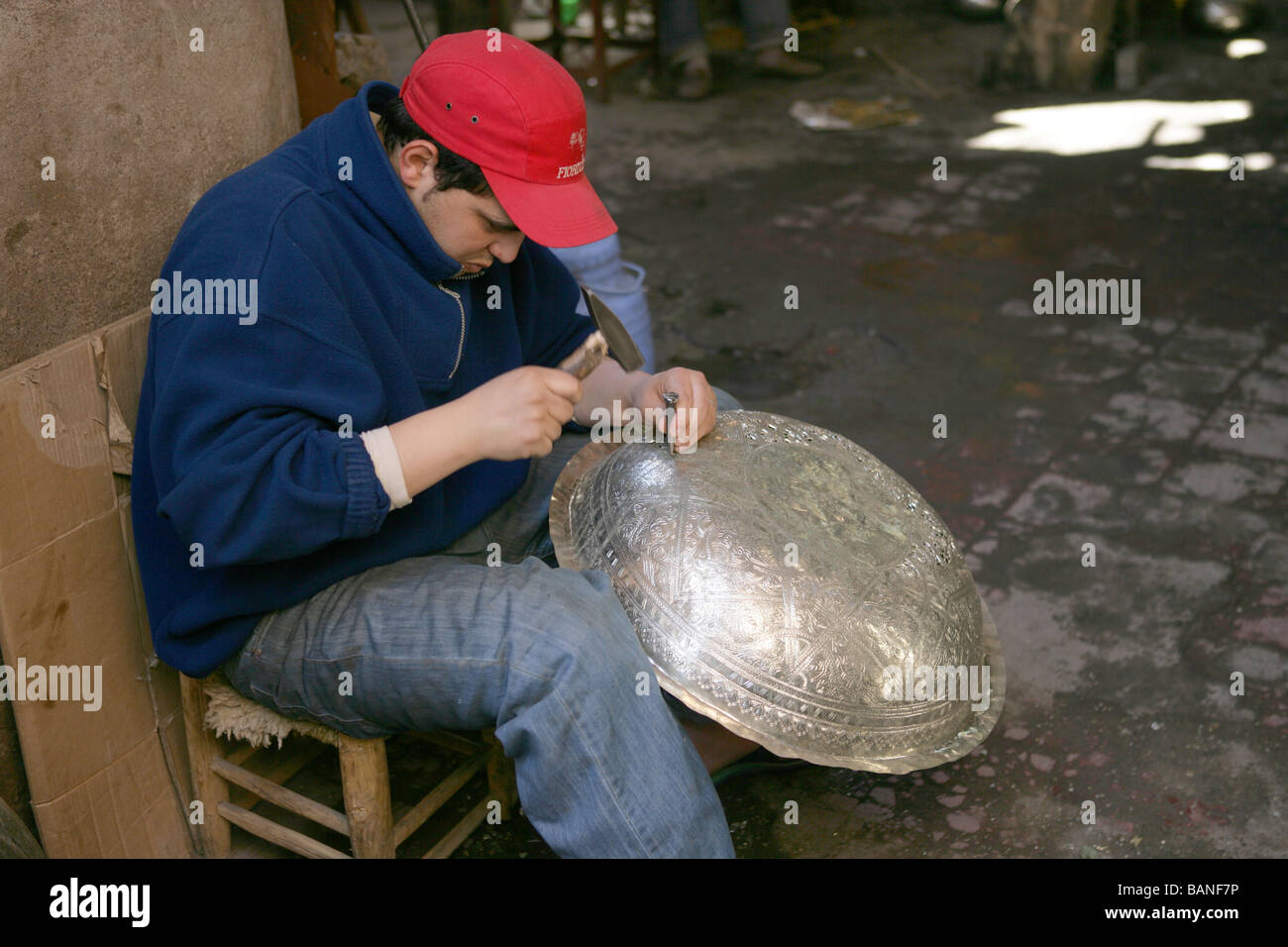 Argento artigiano, Medina, Marrakech, Marocco Foto Stock