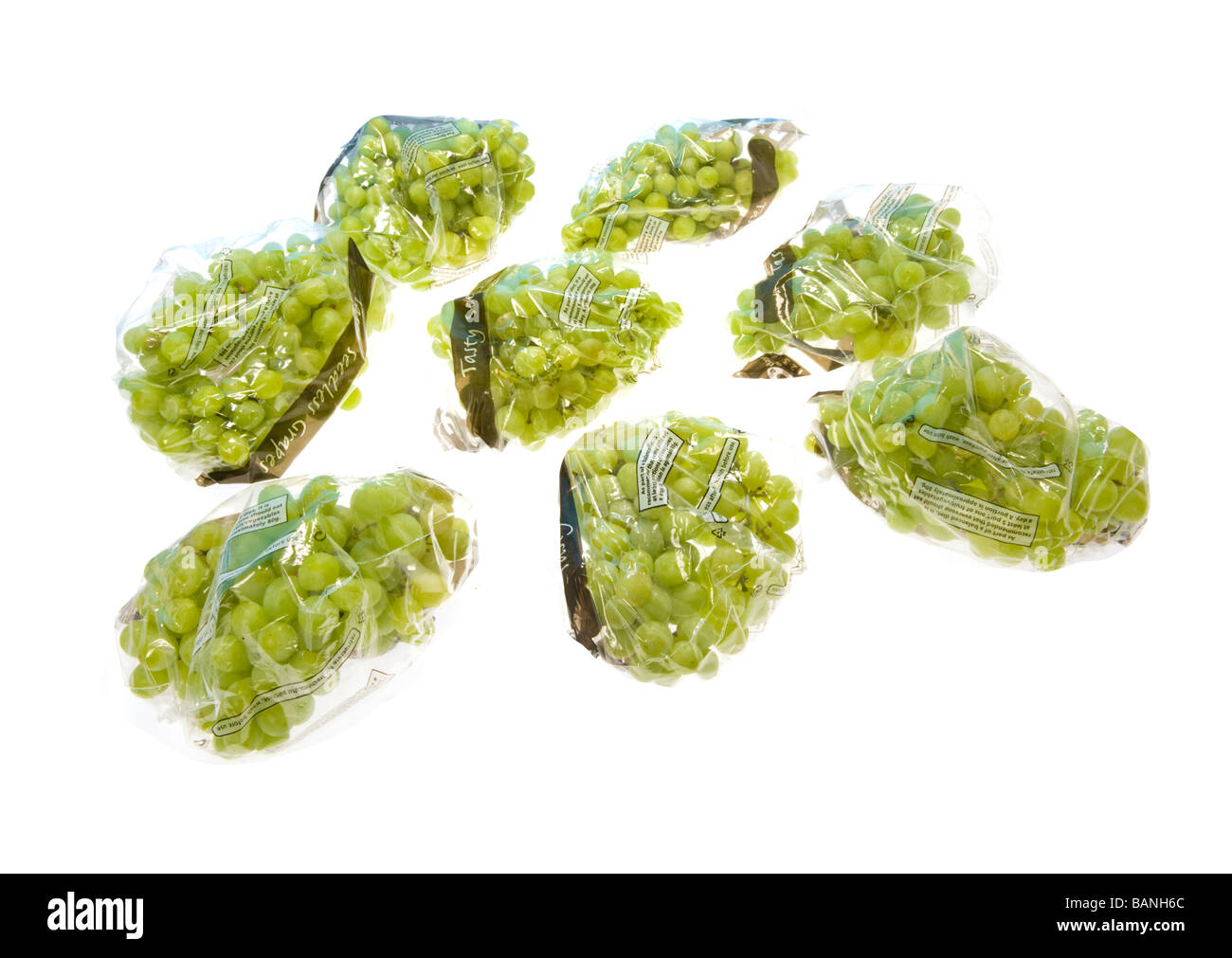 Qualità seedless tabella grappoli di uva pranzo pack box boxed vendere vendere avvolto avvolgere gli alimenti frutto di plastica salute sano verde giallo Foto Stock