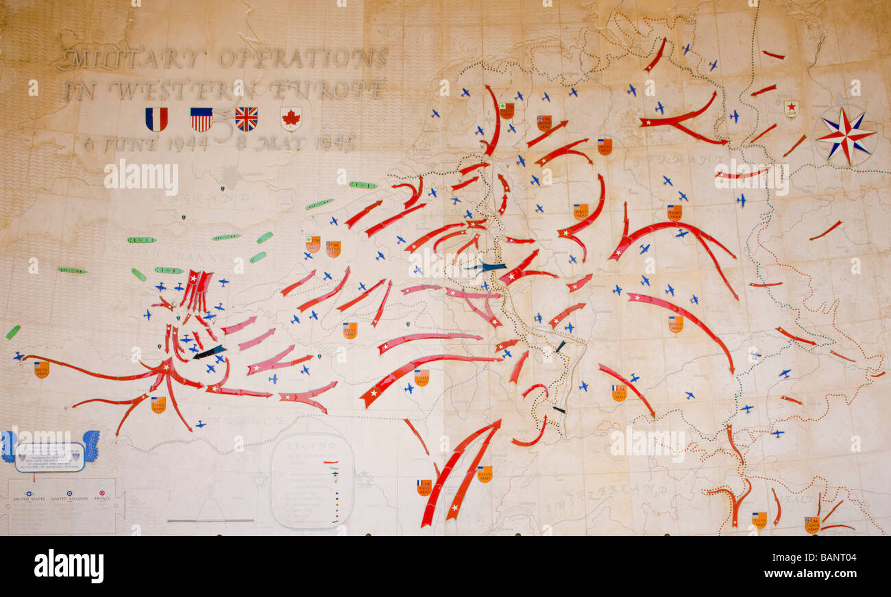 Mappa di invasione Americana Cimitero Militare Omaha Beach Colleville sur Mer Normandia Francia Foto Stock