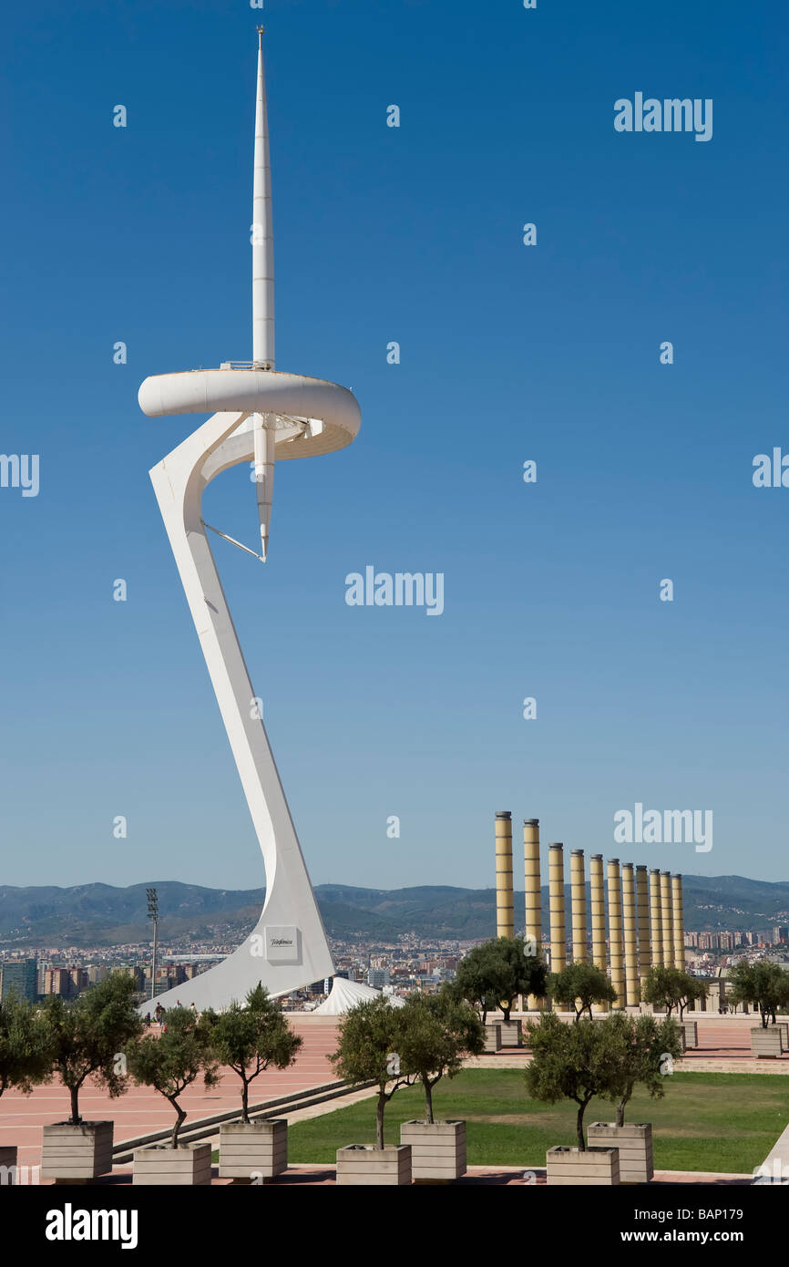 Torre di comunicazione progettato da Santiago Calatrava Barcellona Catalonia Spagna Foto Stock
