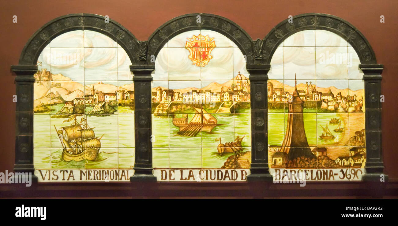 Il Museo Marittimo di pittura raffigurante Barcellona nel 1690 Catalogna Spagna Foto Stock