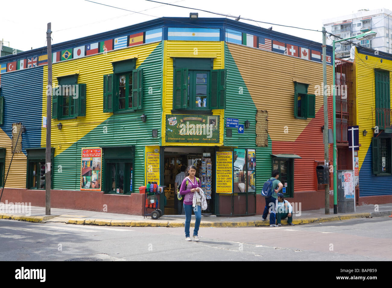 Angolo colorato a La Boca distretto, Argentina Foto Stock