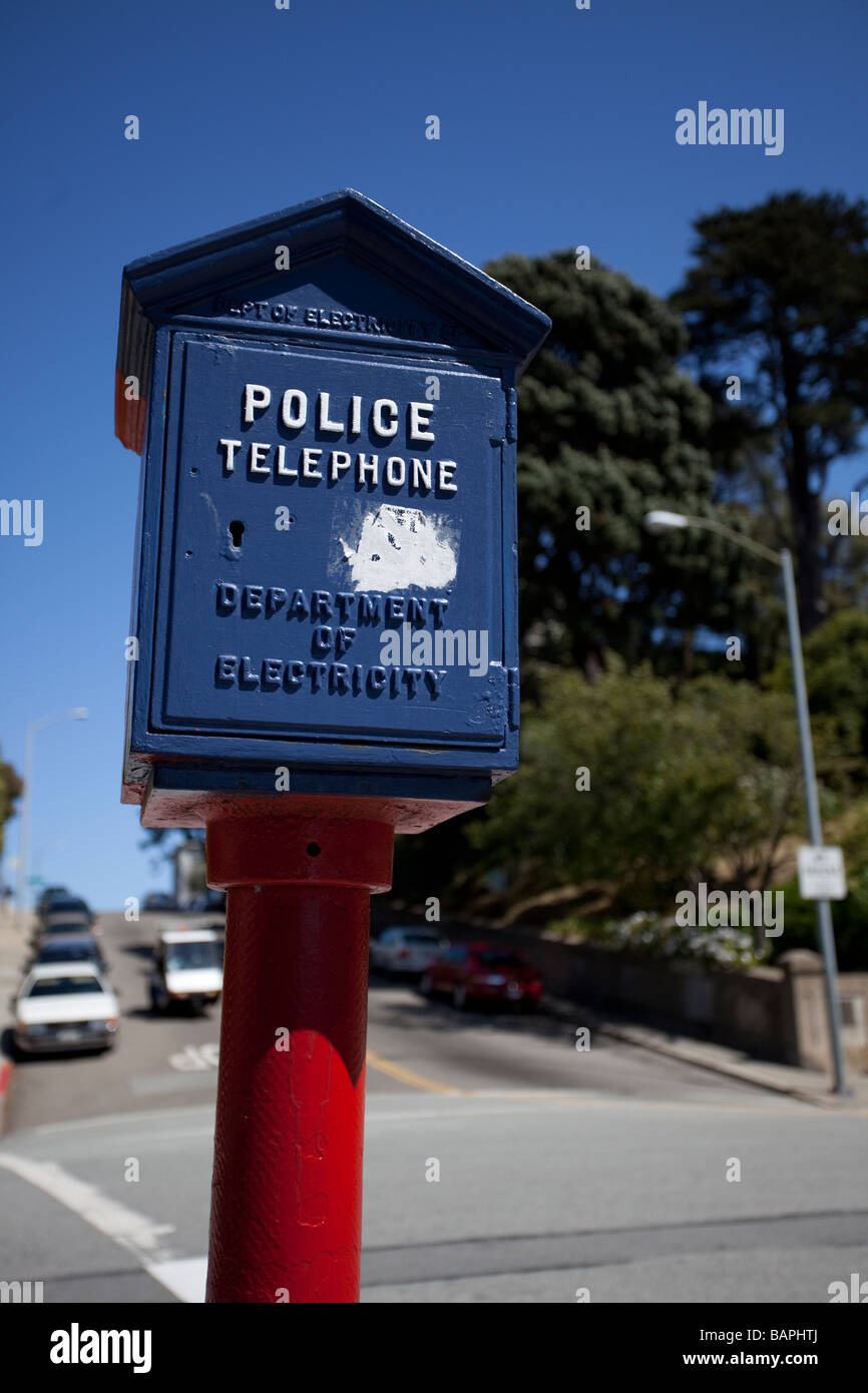 Polizia casella Telefono, San Francisco, California, Stati Uniti d'America Foto Stock