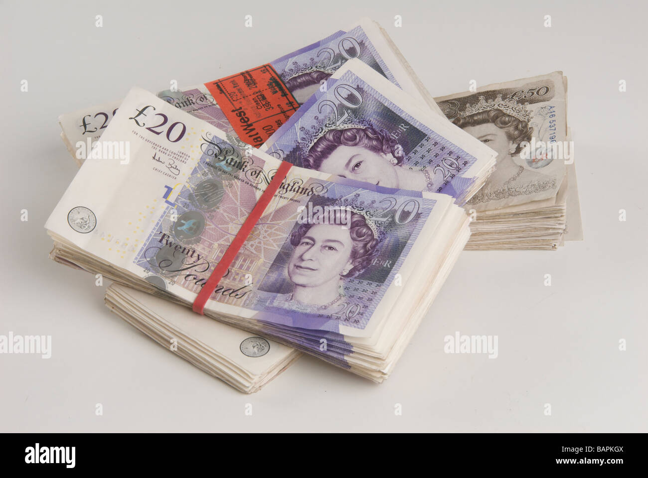 British £20 & 10 sterline in valuta della carta Foto Stock