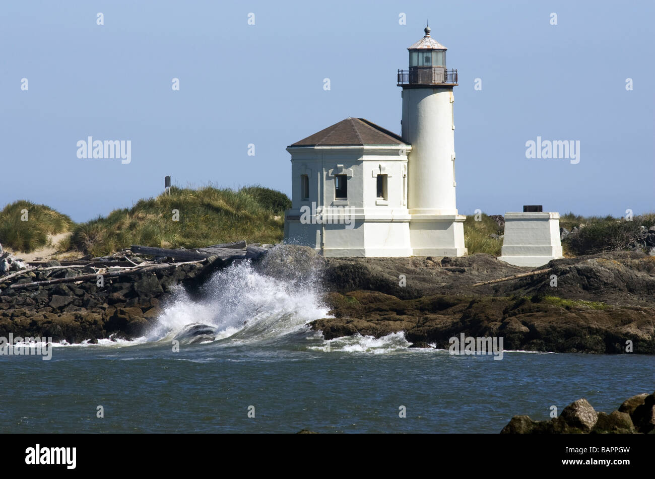 Fiume Coquille Faro - Bullard's Beach State Park, Bandon, Oregon Foto Stock