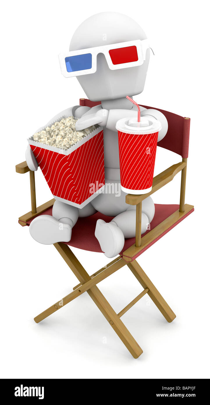 Piccolo uomo seduto su una sedia guardando film in 3D Foto Stock