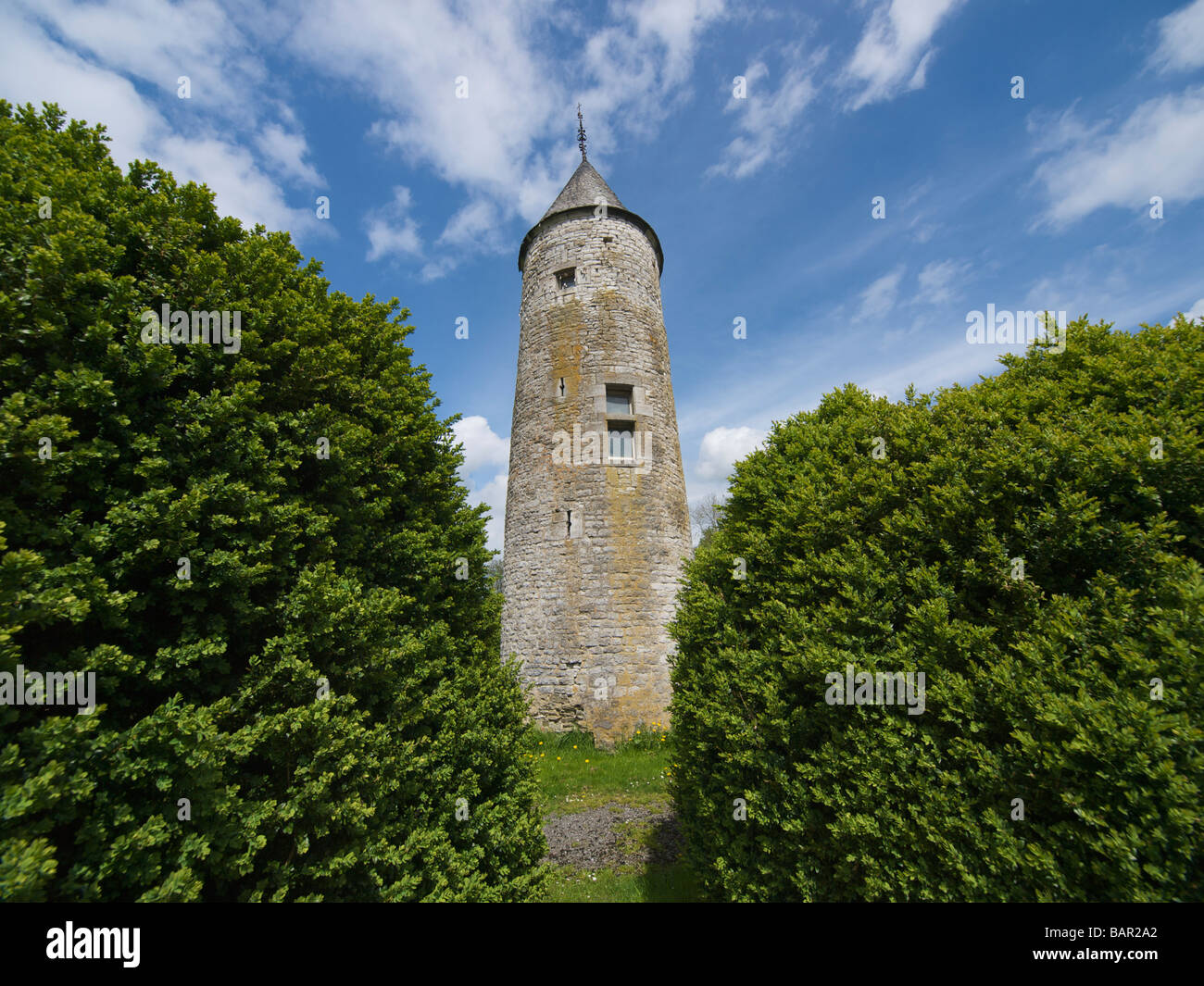 Torre medievale del castello in Oteppe Belgio Foto Stock