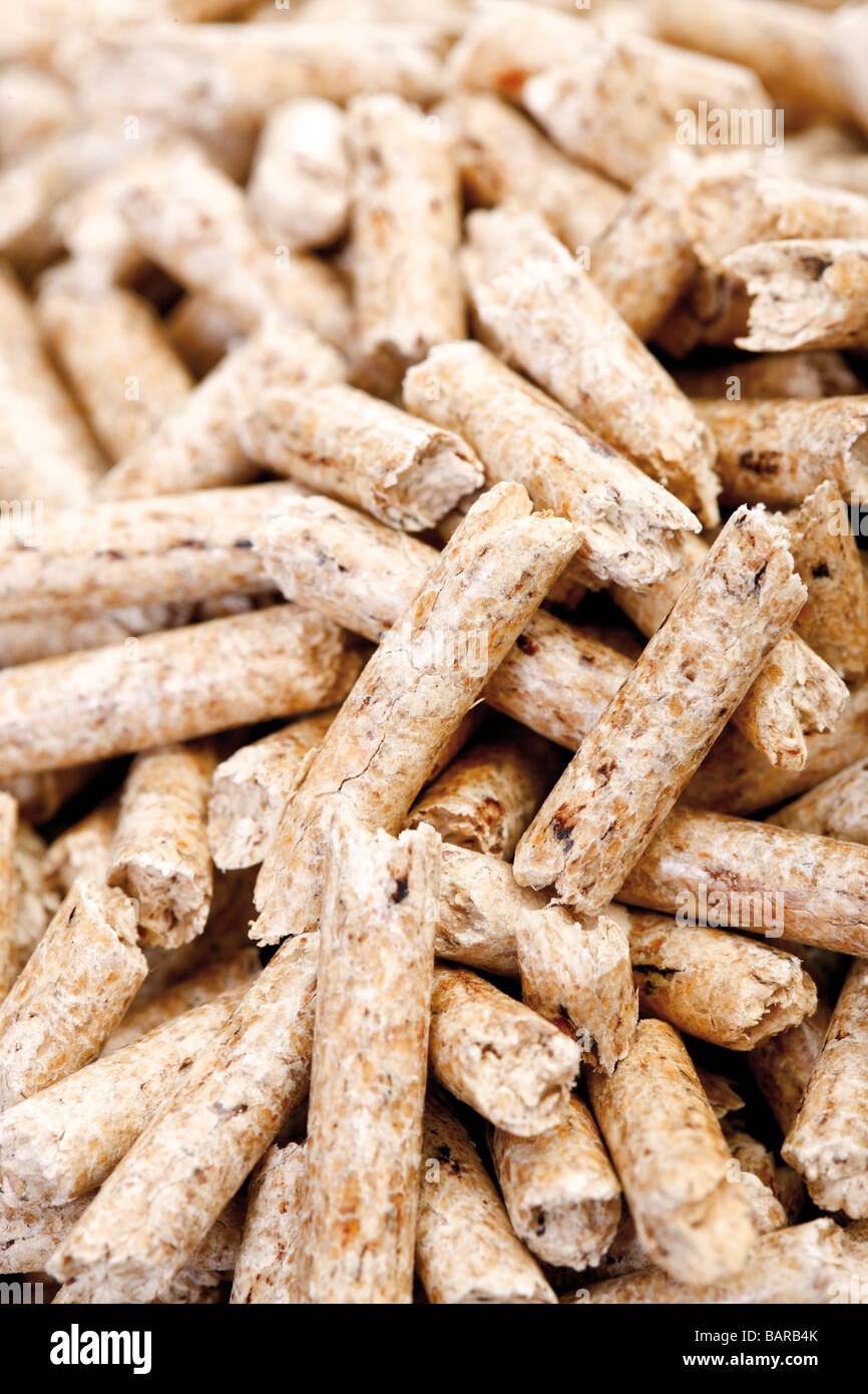 Pellet di legno, full frame, close-up Foto Stock
