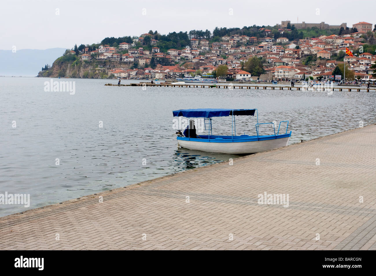 Vista di Ohrid e il lago di Ohrid Macedonia Foto Stock