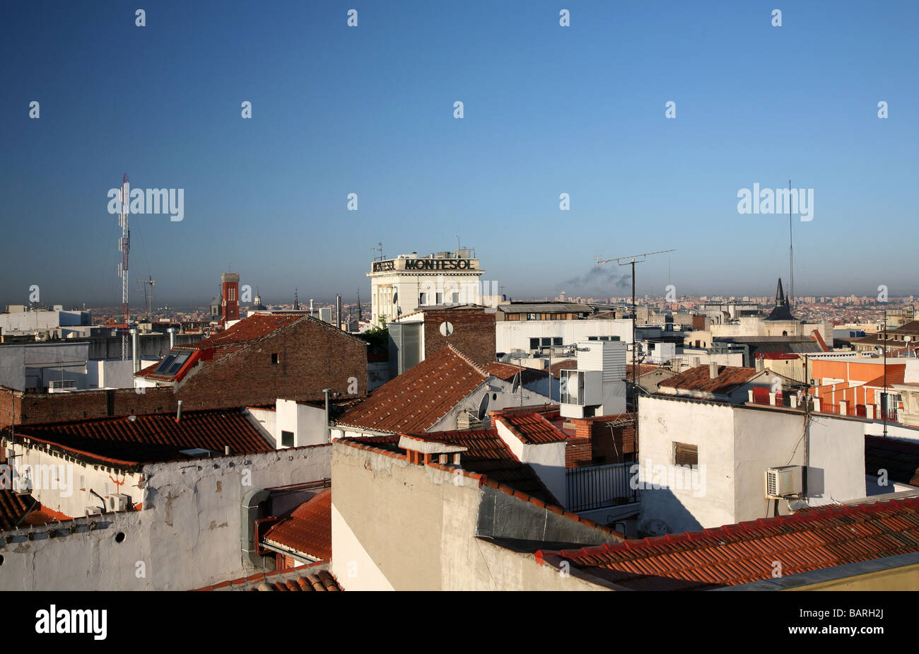 Lo skyline di Madrid, mattina Foto Stock