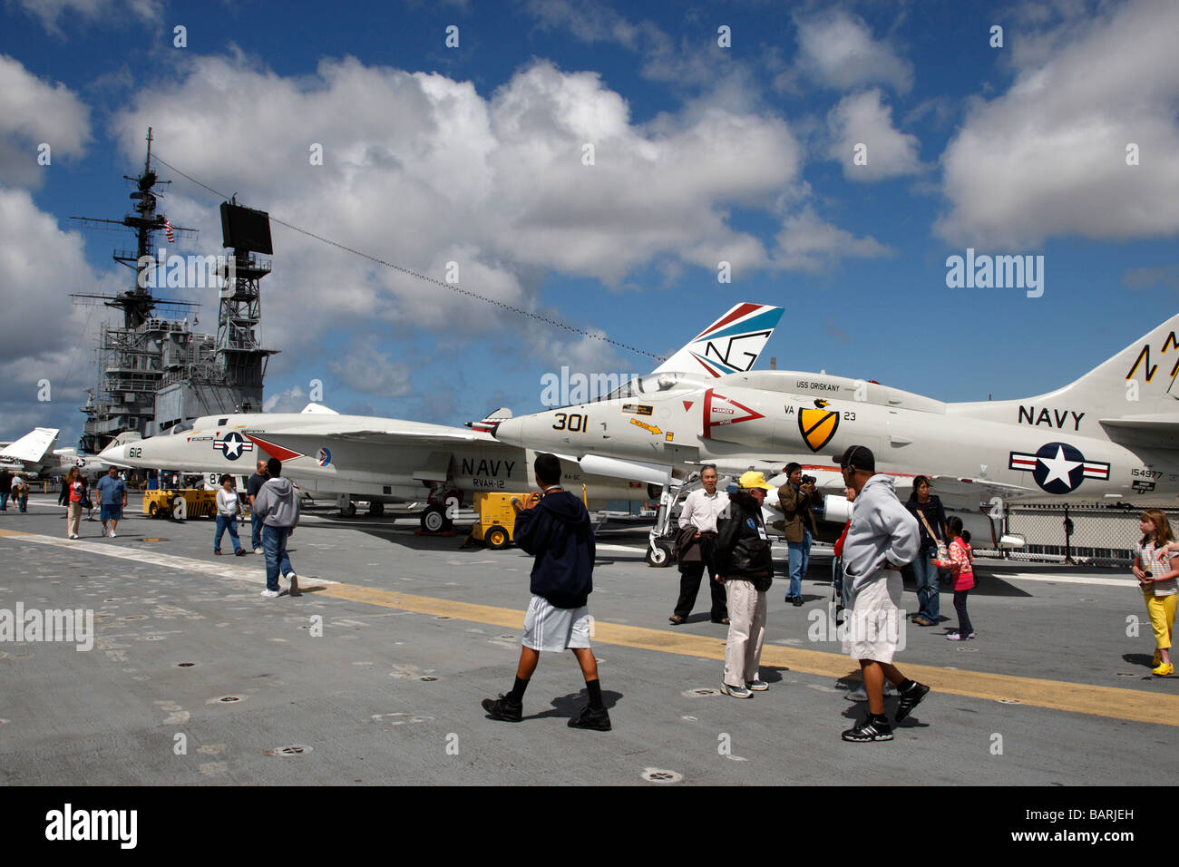 Ponte di volo della USS Midway portaerei museum embarcadero san diego california usa Foto Stock