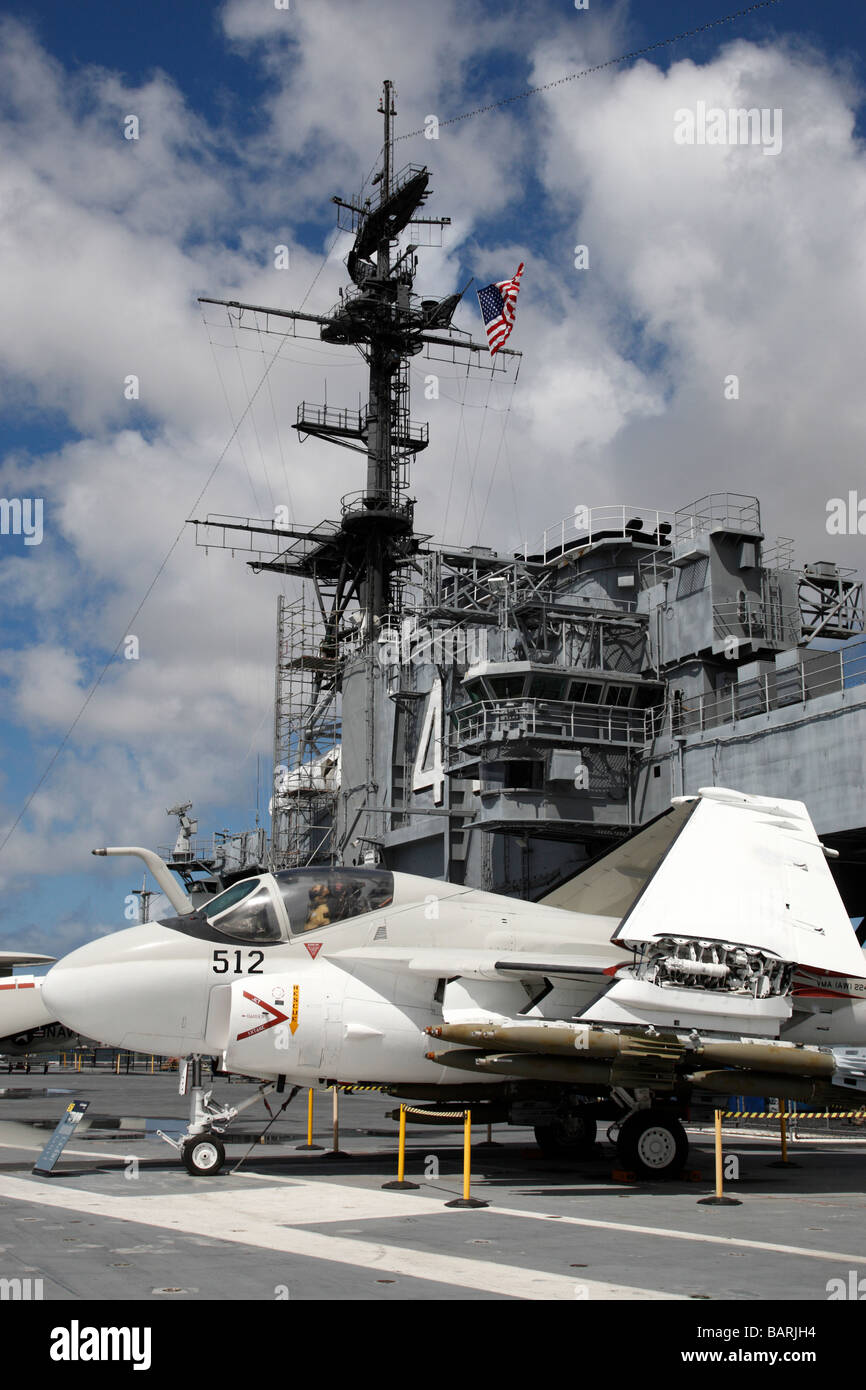 Ponte di volo della USS Midway portaerei museum embarcadero san diego california usa Foto Stock