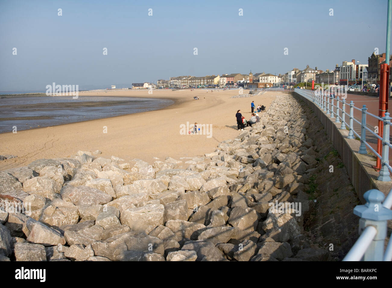 Morecambe Beach e dal lungomare guardando ad est. Foto Stock