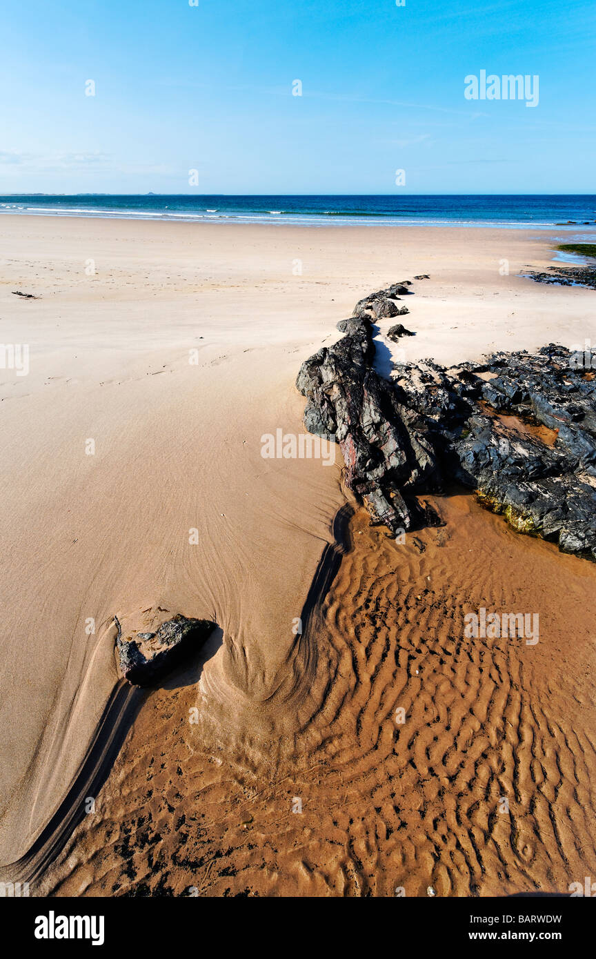 Spiaggia deserta in Budle Bay a nord di Bamburgh in Northumberland Foto Stock